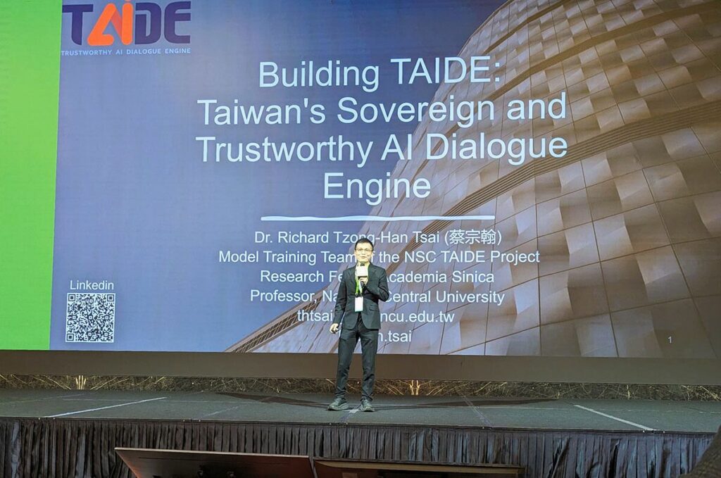 中央大學資工系蔡宗翰教授以「Building TAIDE： Taiwan's Sovereign and Trustworthy AI Dialogue Engine」分享他的見解。照片NVIDIA 提供