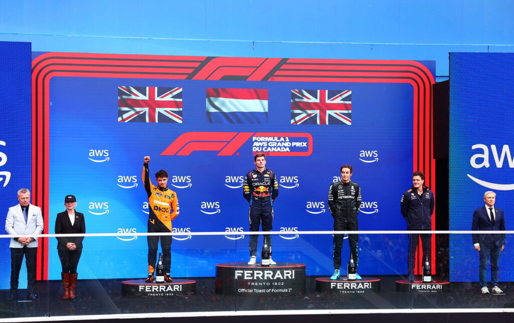 -Red Bull 車隊荷蘭籍車手 Max Verstappen在6月9日F1一級方程式加拿大大獎登上頒獎台。（Red Bull 提供）
